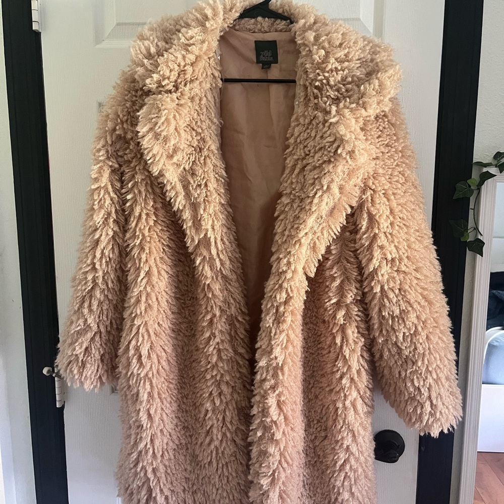 Faux fur coat tan wild fable